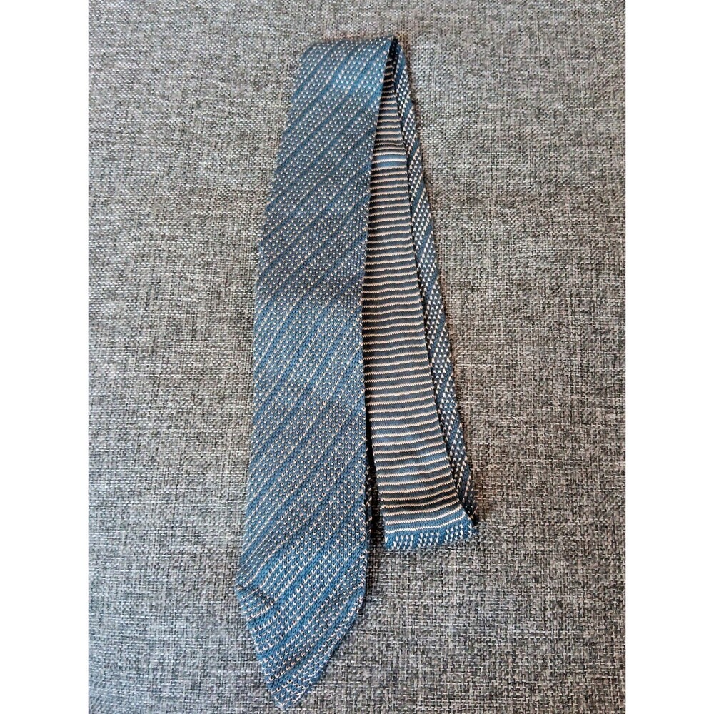 Barrington Tie 70s 80s 90s Y2K Mens Knitted Skinny Blue Beige 3.75 Wide 58 Long